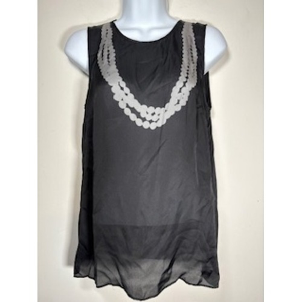 BANANA REPUBLIC Silk Blouse Small Black Necklace Print‎ Tie Back Top Elegant